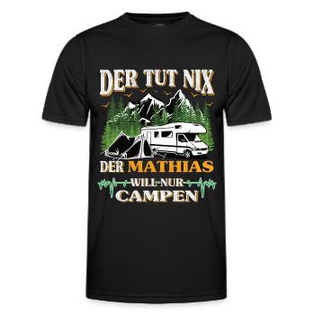 Camper Mathias der tut nix der will nur campen - Männer Funktions-T-Shirt - Schwarz - Vorne - AI Model Male 178 dark (178cm)