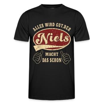 Niels alles wird gut der Niels macht das schon - Männer Funktions-T-Shirt - Schwarz - Vorne - AI Model Male 178 dark (178cm)