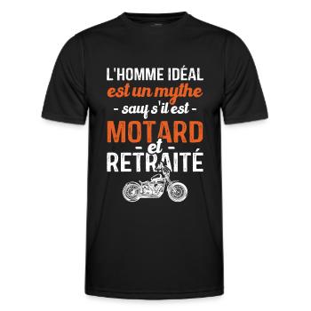Motard Et Retraité Moto Cadeau Homme Humour Motard - T-shirt sport Homme - noir - Devant - AI Model Male 178 dark (178cm)