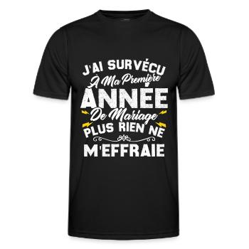 Humour Cadeau Ma Première Année De Mariage - T-shirt sport Homme - noir - Devant - AI Model Male 178 dark (178cm)