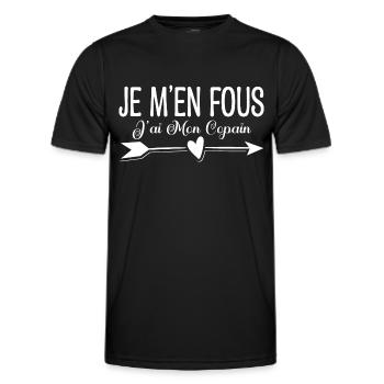 Je m'en fous j'ai mon copain. Cadeau copain copine - T-shirt sport Homme - noir - Devant - AI Model Male 178 dark (178cm)