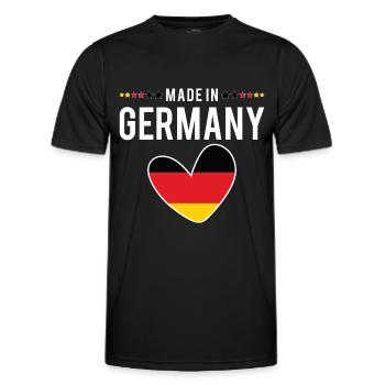 Made in Germany, Deutsche Flagge Herz, Männer Frauen Kinder - Männer Funktions-T-Shirt - Schwarz - Vorne - AI Model Male 178 dark (178cm)
