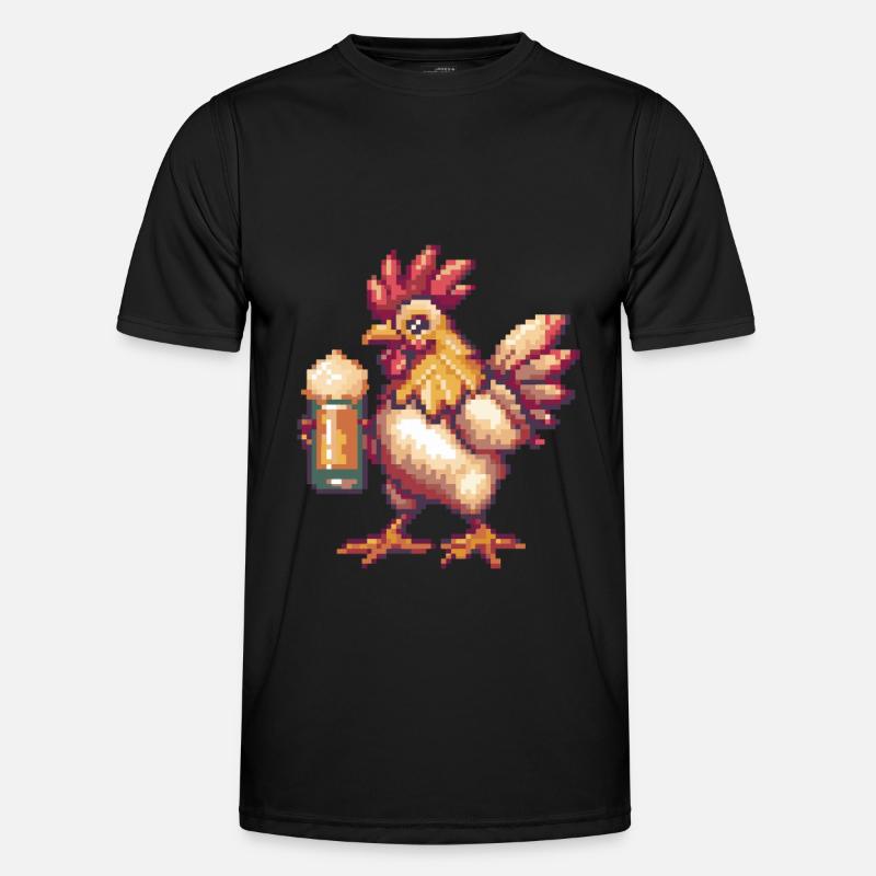 Hahn Pixel Bier Männer Funktions-T-Shirt