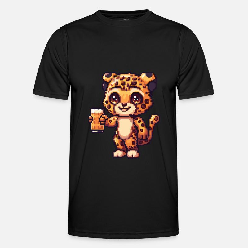 Leopard Pixel Bier - Männer Funktions-T-Shirt - Schwarz
