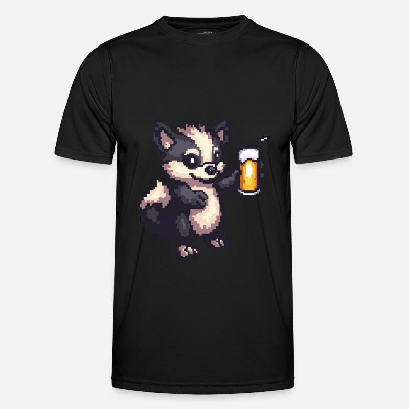 Stinktier Pixel Bier - Männer Funktions-T-Shirt - Schwarz