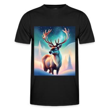 Majestic reindeer design with northern lights - Men's Functional T-Shirt - black - Front - AI Model Male 178 dark (178cm)