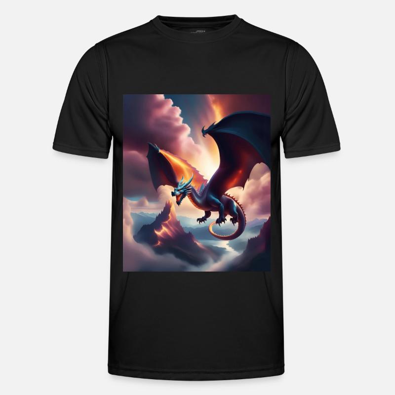 Drache fliegt über die Berge Männer Funktions-T-Shirt