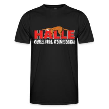 Halle chill mal dein Leben Faultier Heimat - Männer Funktions-T-Shirt - Schwarz - Vorne - AI Model Male 178 dark (178cm)