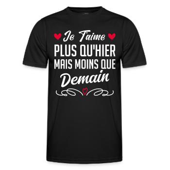 Je t’aime plus qu’hier mais moins que demain - T-shirt sport Homme - noir - Devant - AI Model Male 178 dark (178cm)