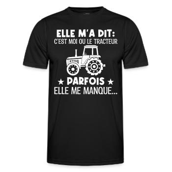 moi ou le tracteur, parfois elle me manque - T-shirt sport Homme - noir - Devant - AI Model Male 178 dark (178cm)