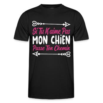 Si tu n’aimes pas mon chien - T-shirt sport Homme - noir - Devant - AI Model Male 178 dark (178cm)