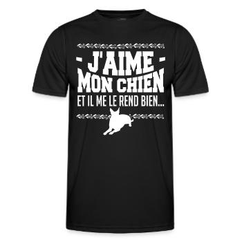 J aime mon chien et il me rend bien - T-shirt sport Homme - noir - Devant - AI Model Male 178 dark (178cm)