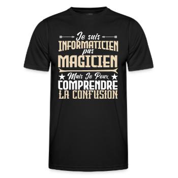 Je suis informaticien pas magicien. - T-shirt sport Homme - noir - Devant - AI Model Male 178 dark (178cm)