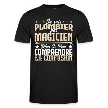 Plomberie | Plombier pas magicien - T-shirt sport Homme - noir - Devant - AI Model Male 178 dark (178cm)