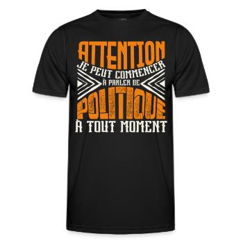 Avertissement, Politique à tout moment. - T-shirt sport Homme - noir - Devant - AI Model Male 178 dark (178cm)