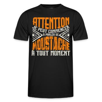 Avertissement, parler de moustache a tout moment. - T-shirt sport Homme - noir - Devant - AI Model Male 178 dark (178cm)