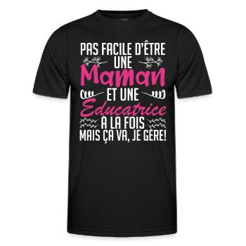 pas facile d'être une maman et une Educatrice. - T-shirt sport Homme - noir - Devant - AI Model Male 178 dark (178cm)