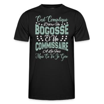 c'est compliqué être un Bogosse et un Commissaire. - T-shirt sport Homme - noir - Devant - AI Model Male 178 dark (178cm)