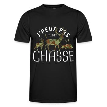 Je peux pas j'ai chasse humour chasseur cerf - T-shirt sport Homme - noir - Devant - AI Model Male 178 dark (178cm)