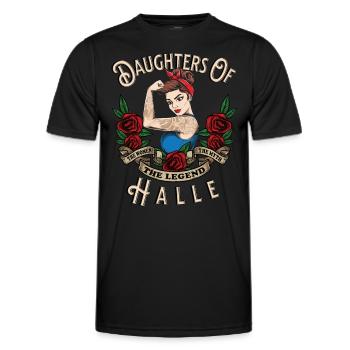 Halle Frau Geschenk daughters of Halle Frauen - Men's Functional T-Shirt - black - Front - AI Model Male 178 dark (178cm)