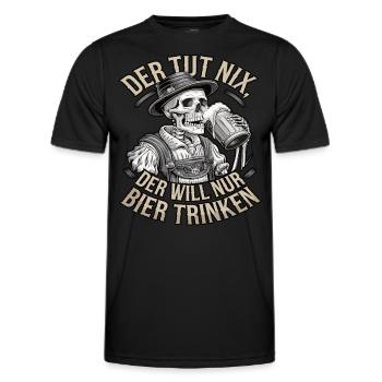 Il ne fait rien, il veut juste boire de la bière - T-shirt sport Homme - noir - Devant - AI Model Male 178 dark (178cm)