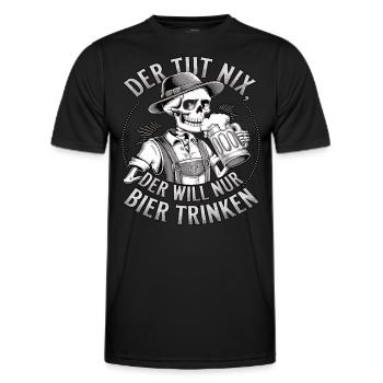 He doesn't do anything, he just wants to drink beer - Men's Functional T-Shirt - black - Front - AI Model Male 178 dark (178cm)