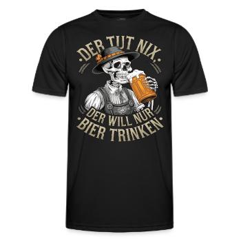 Il ne fait rien, il veut juste boire de la bière - T-shirt sport Homme - noir - Devant - AI Model Male 178 dark (178cm)