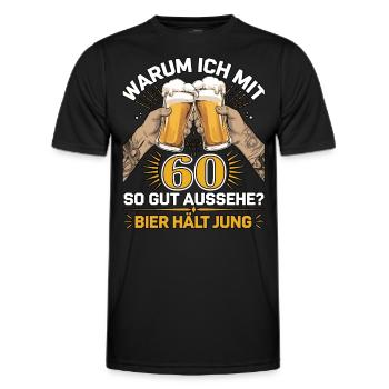 Pourquoi est-ce que j’ai l’air si bien à 60 ans ? La bière vous garde jeune - T-shirt sport Homme - noir - Devant - AI Model Male 178 dark (178cm)