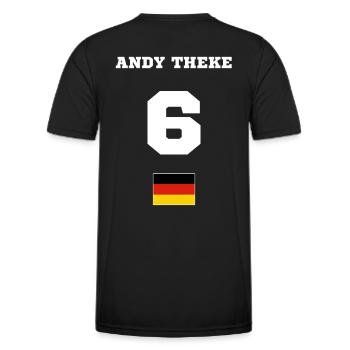 Andy Theke - Männer Funktions-T-Shirt - Schwarz - Hinten - AI Model Male 178 dark (178cm)