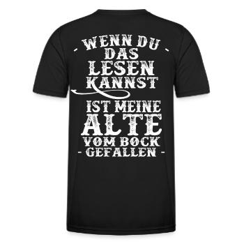 Wenn Du das lesen kannst ist meine Alte Motorrad - Männer Funktions-T-Shirt - Schwarz - Hinten - AI Model Male 178 dark (178cm)