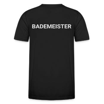 Bademeister Rücken, Rückseite, hinten beschriftet - Männer Funktions-T-Shirt - Schwarz - Hinten - AI Model Male 178 dark (178cm)
