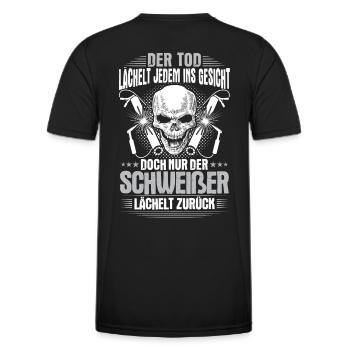 Schweißer Lächeln Geschenk Geschenkidee Schweißen - Männer Funktions-T-Shirt - Schwarz - Hinten - AI Model Male 178 dark (178cm)