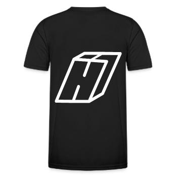 Lettre d’orientation H - T-shirt sport Homme - noir - Dos - AI Model Male 178 dark (178cm)