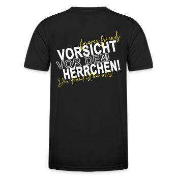 Vorsicht vor dem Herrchen der Hund ist harmlos - Männer Funktions-T-Shirt - Schwarz - Hinten - AI Model Male 178 dark (178cm)
