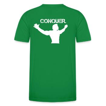 Conquer. Bodybuilding-Design - Männer Funktions-T-Shirt - Kelly Green - Hinten - AI Model Male 178 dark (178cm)