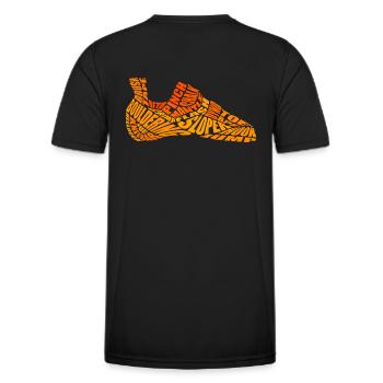 Bouldering Shoe - Orange - Men's Functional T-Shirt - black - Back - AI Model Male 178 dark (178cm)