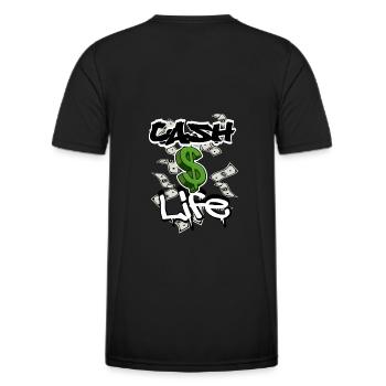 Cash$Life - Männer Funktions-T-Shirt - Schwarz - Hinten - AI Model Male 178 dark (178cm)