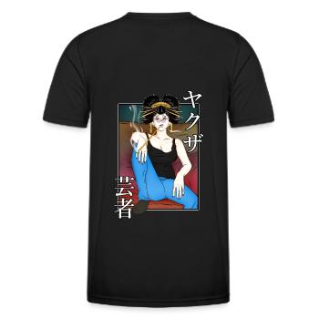 Geisha yakuza dans le canapé - T-shirt sport Homme - noir - Dos - AI Model Male 178 dark (178cm)