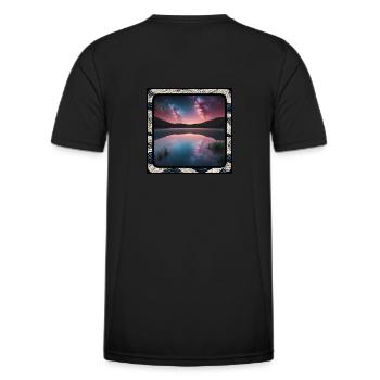 Seelandschaft mit Spiegelungen - Männer Funktions-T-Shirt - Schwarz - Hinten - AI Model Male 178 dark (178cm)