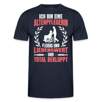 Ich bin liebenswert und verrückte Altenpflegerin - Männer Funktions-T-Shirt - Navy - Vorne - AI Model Male 178 dark (178cm)