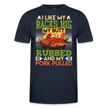 Grillfeste J’AIME MES RACKS GROS MES FESSES FROTTÉES - T-shirt sport Homme - bleu marine - Devant - AI Model Male 178 dark (178cm)