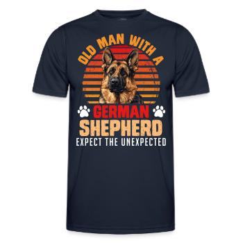 Hundepapa OLD MAN WITH A GERMAN SHEPHERD - Men's Functional T-Shirt - navy - Front - AI Model Male 178 dark (178cm)
