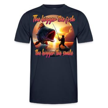 Plus le poisson est gros, plus le sourire est grand - T-shirt sport Homme - bleu marine - Devant - AI Model Male 178 dark (178cm)