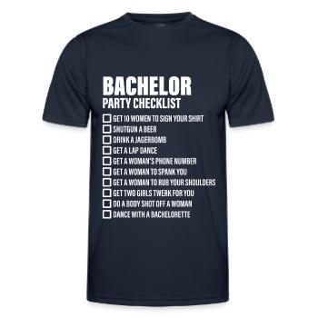 Bachelor Party Checklist - JGA - Men's Functional T-Shirt - navy - Front - AI Model Male 178 dark (178cm)