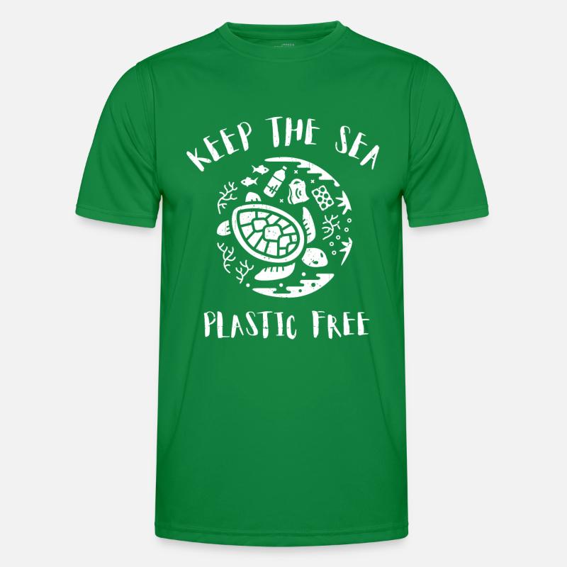 Please Keep the Sea Plastic Free Turtle Scene Men's Functional T-Shirt