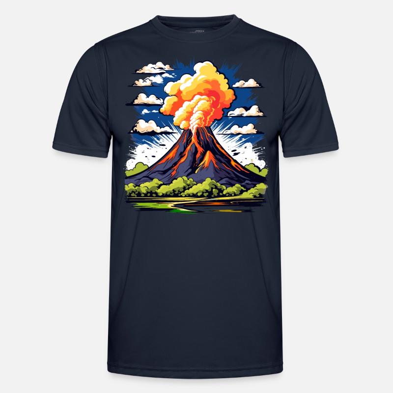 active volcano with ash cloud and lava flows Men's Functional T-Shirt