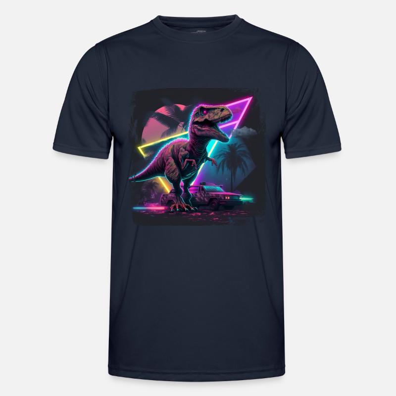 80s synthwave design with dinosaur Men's Functional T-Shirt