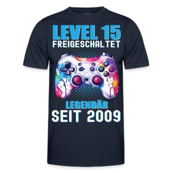 15. Geburtstag Level 15 Freigeschaltet Gamer - Männer Funktions-T-Shirt - Navy - Vorne - AI Model Male 178 dark (178cm)