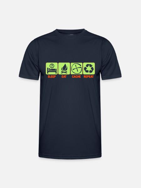 Sleep, Eat, Cache, Repeat - Männer Funktions-T-Shirt - Navy
