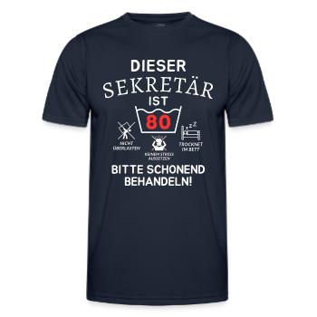 Dieser Sekretär ist 80. Schonend behandeln - Männer Funktions-T-Shirt - Navy - Vorne - AI Model Male 178 dark (178cm)